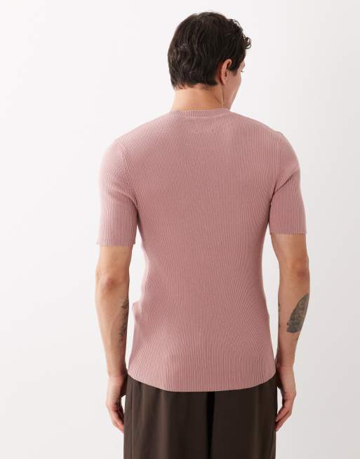 ASOS DESIGN - Essentials - Lyserød tætsiddende overdel i fin ribstrik med rund hals, 2 af 5