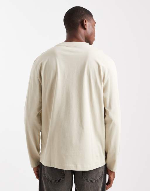 ASOS DESIGN - Essentials - Maglietta vestibilità comoda a maniche lunghe beige, 3 di 5