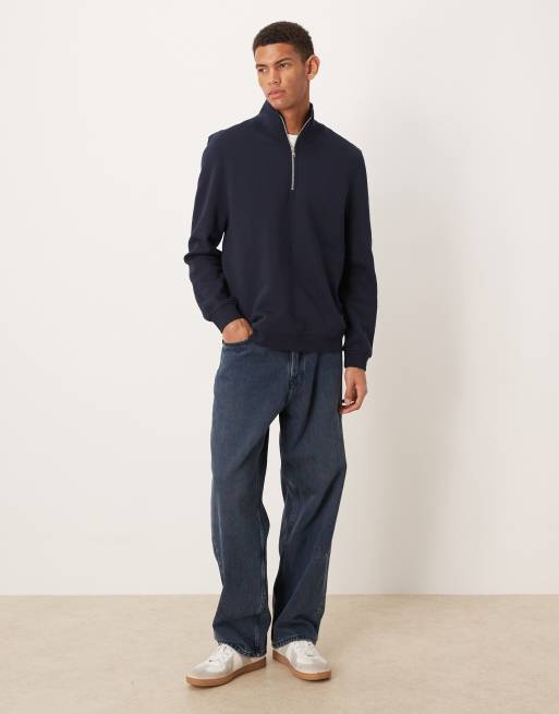 ASOS DESIGN – Essentials – Marinblå och gråmelerad sweatshirt med kort dragkedja vid halsen, 2-pack, 2 av 5
