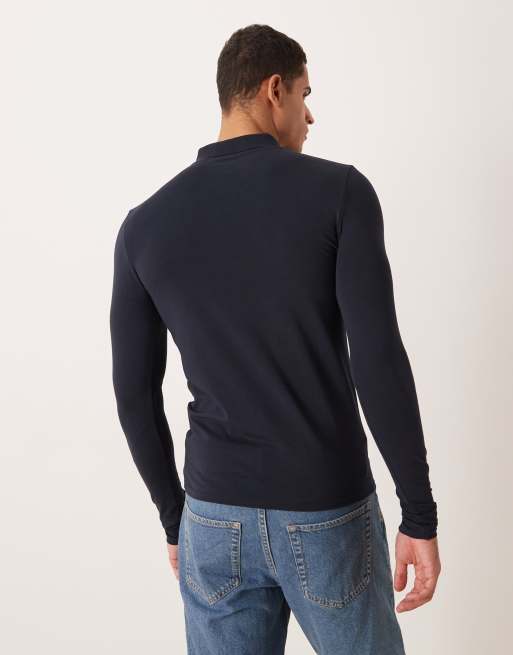 ASOS DESIGN – Essentials – Marinblå pikétröja i muscle fit med långa ärmar, 3 av 5