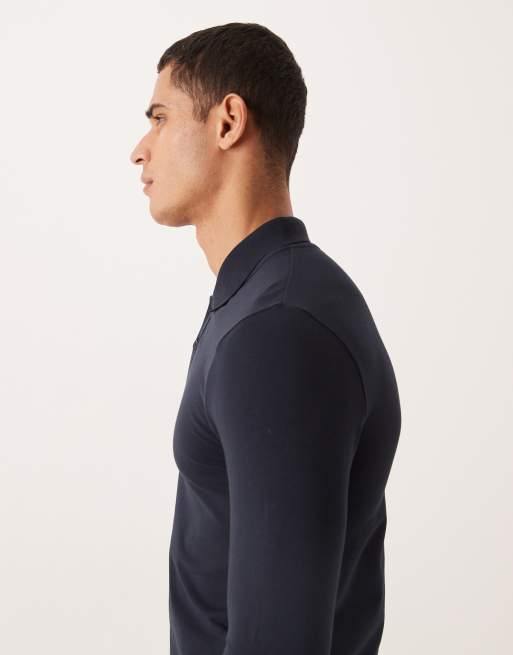 ASOS DESIGN – Essentials – Marinblå pikétröja i muscle fit med långa ärmar, 4 av 5