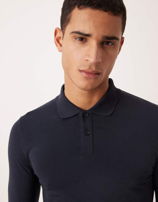 ASOS DESIGN – Essentials – Marinblå pikétröja i muscle fit med långa ärmar, 5 av 5