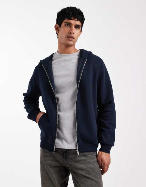 ASOS DESIGN - Essentials - Marineblå hættetrøje med gennemgående lynlås - view 1