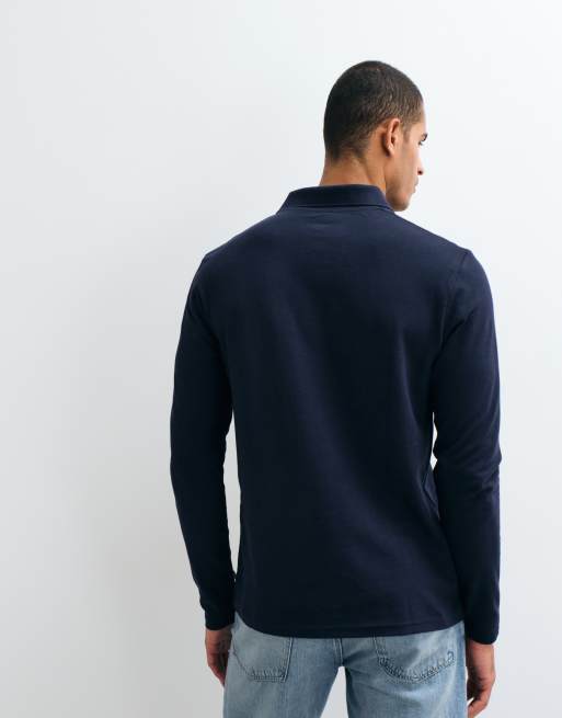 ASOS DESIGN - Essentials - Marineblå polo med lange ærmer i piqué i regular fit, 3 af 5