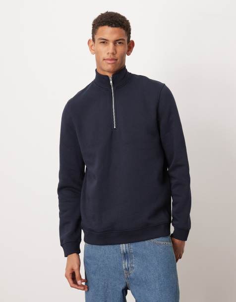 ASOS DESIGN - Essentials - Marineblå sweatshirt med kort lynlås - view 1