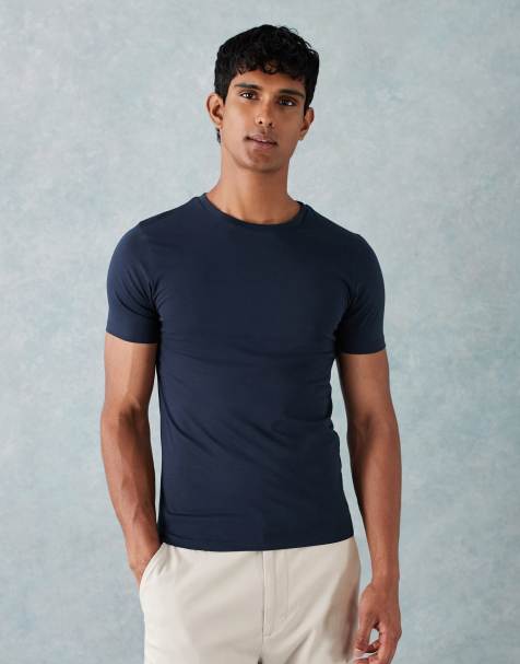 ASOS DESIGN - Essentials - Marineblå tætsiddende ribstrikket T-shirt - view 1