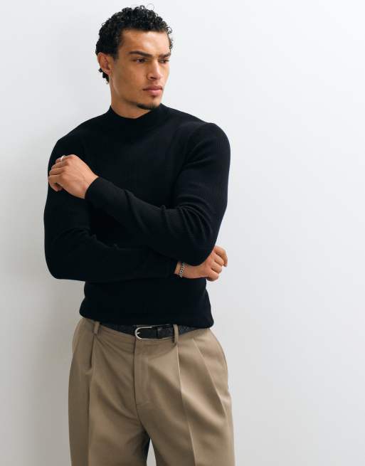ASOS DESIGN Essentials micro rib tætsiddende let striktrøje med rullekrave i sort, 2 af 5