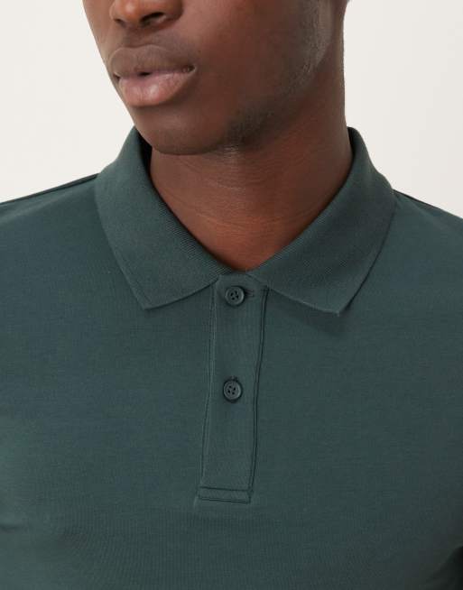 ASOS DESIGN – Essentials – Mörk khakigrön pikétröja i muscle fit med långa ärmar, 5 av 5
