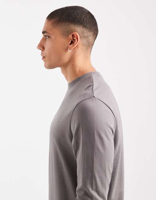 ASOS DESIGN – Essentials – Mörkgrå, enkel t-shirt i regular fit med långa ärmar, 4 av 5