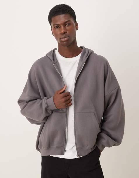 ASOS DESIGN – Essentials – Mörkgrå huvtröja i extra oversize med dragkedja - view 1