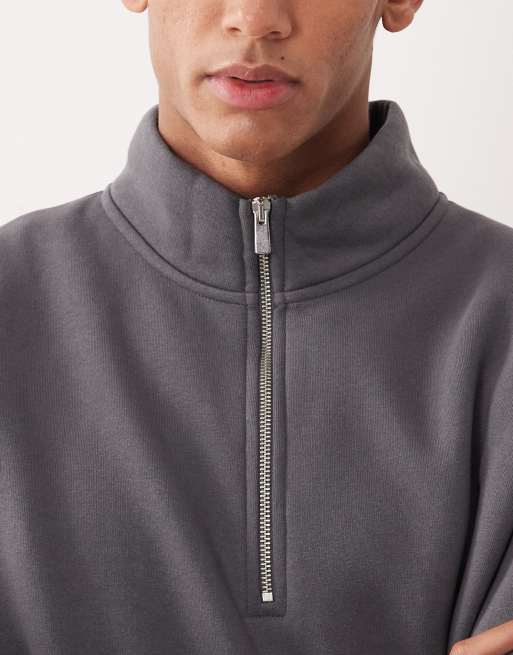 ASOS DESIGN – Essentials – Mörkgrå sweatshirt med halvlång dragkedja, 5 av 5