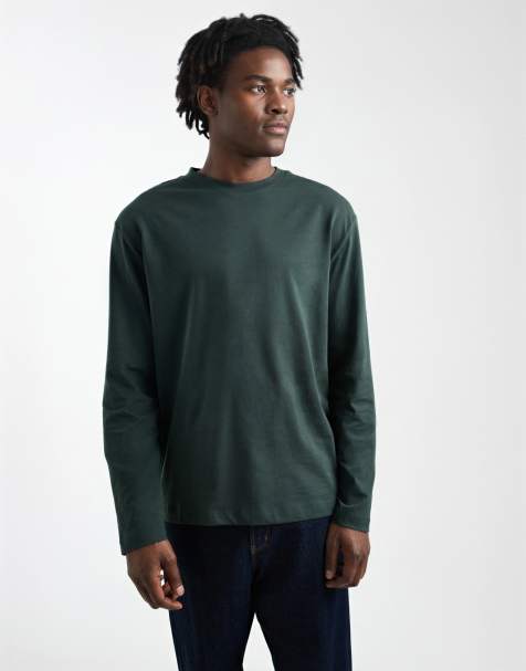 ASOS DESIGN – Essentials – Mörkgrön, avslappnad t-shirt med långa ärmar - view 1