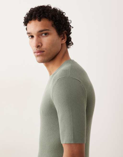 ASOS DESIGN - Essentials - Mørk salviegrøn tætsiddende overdel i fin ribstrik med rund hals, 3 af 5