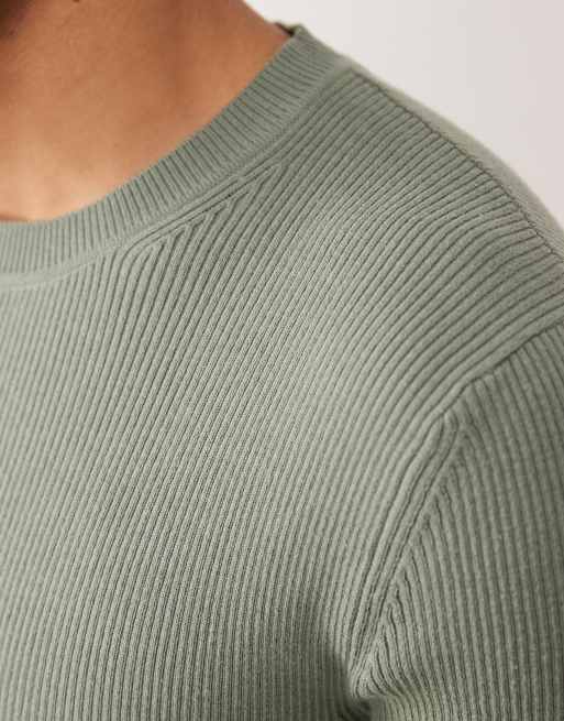 ASOS DESIGN - Essentials - Mørk salviegrøn tætsiddende overdel i fin ribstrik med rund hals, 4 af 5