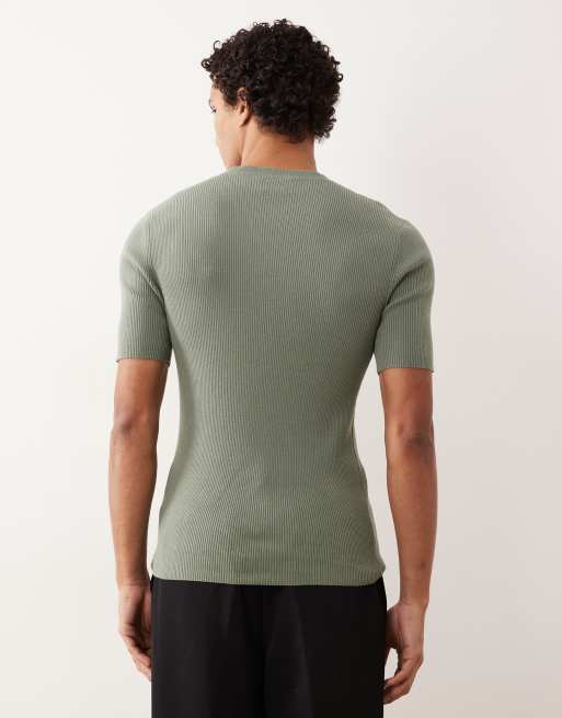 ASOS DESIGN - Essentials - Mørk salviegrøn tætsiddende overdel i fin ribstrik med rund hals, 5 af 5