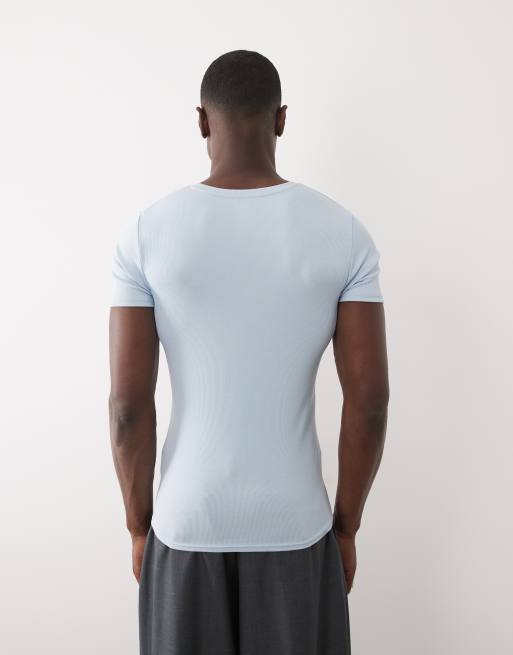 ASOS DESIGN - Essentials - Muscle fit geribbeld T-shirt in lichtblauw, 5 van 5