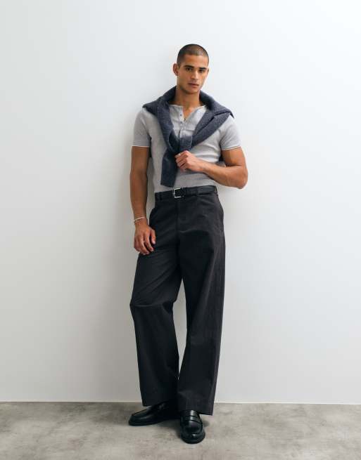 ASOS DESIGN Essentials muscle fit henley t-shirt in grey marl texture, 2 of 5