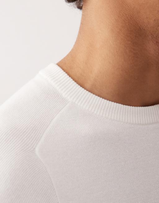ASOS DESIGN Essentials muscle fit knitted rib saddle sleeve t-shirt in ecru, 5 of 5