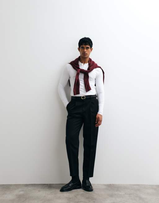 ASOS DESIGN essentials muscle fit long sleeve polo in white pique, 4 of 5