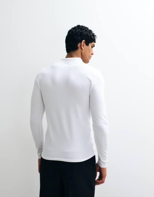 ASOS DESIGN essentials muscle fit long sleeve polo in white pique, 5 of 5