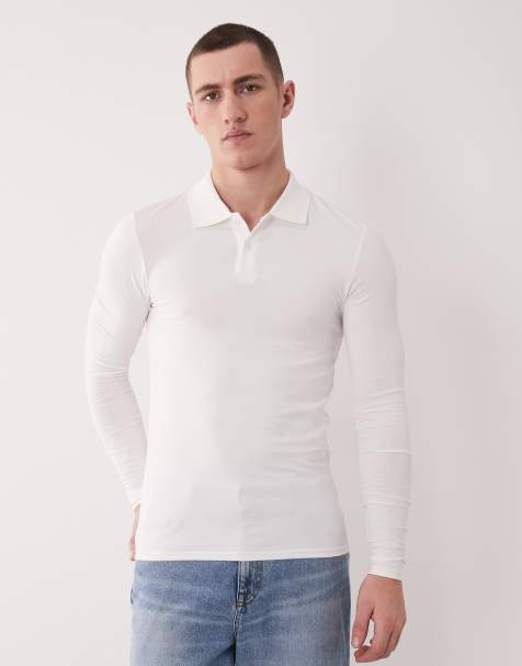 ASOS DESIGN Essentials muscle fit long sleeve polo in white