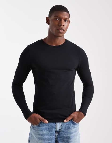 ASOS DESIGN essentials muscle fit long sleeve T-shirt in black - view 1