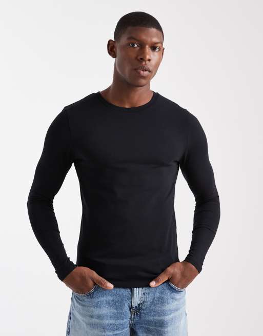 ASOS DESIGN Essentials muscle fit long sleeve t-shirt in black