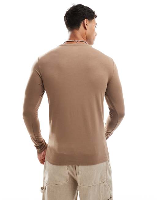 ASOS DESIGN essentials muscle fit long sleeve T-shirt in brown