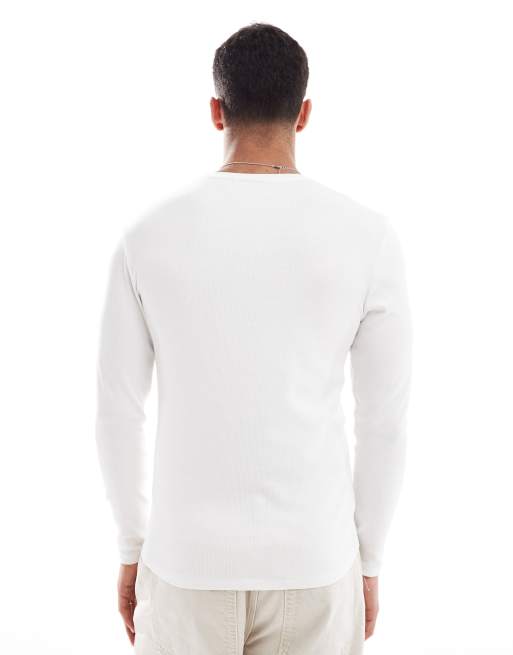 ASOS DESIGN essentials muscle fit long sleeve T-shirt in cream rib 