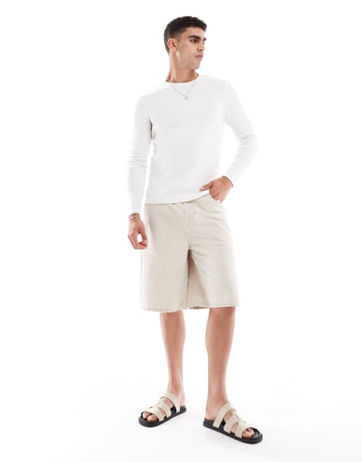 ASOS DESIGN essentials muscle fit long sleeve T-shirt in cream rib 