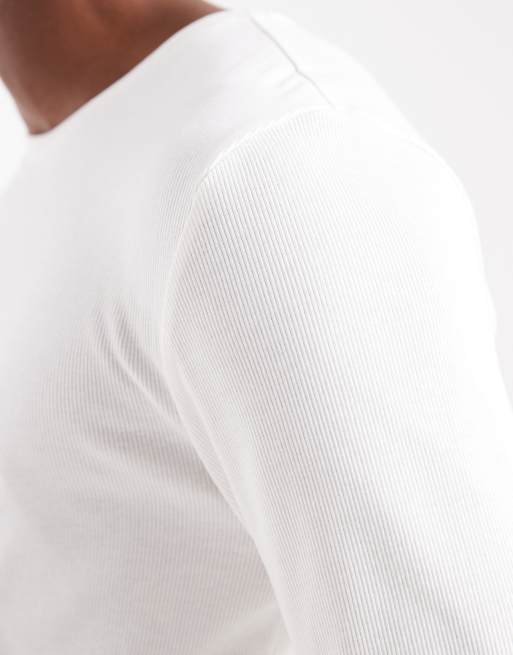 ASOS DESIGN essentials muscle fit long sleeve t-shirt in cream rib, 5 of 5