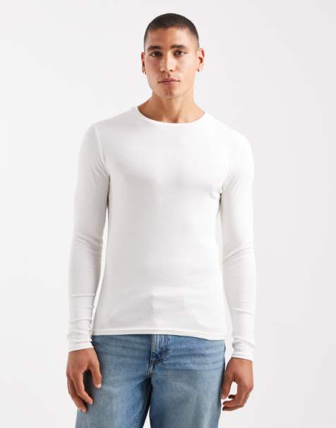 ASOS DESIGN essentials muscle fit long sleeve T-shirt in cream rib - view 1