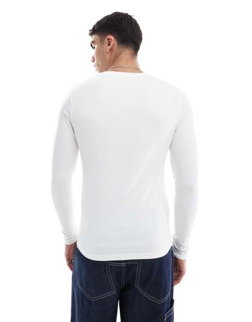 ASOS DESIGN - Essential - Maglietta attillata a maniche lunghe color crema