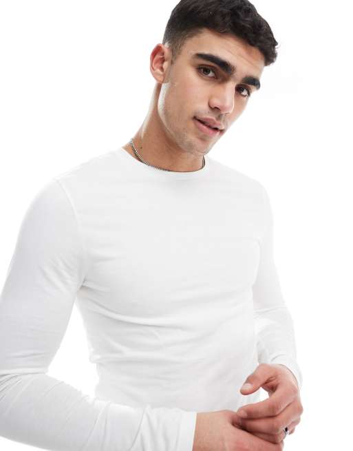 ASOS DESIGN - Essential - Maglietta attillata a maniche lunghe color crema