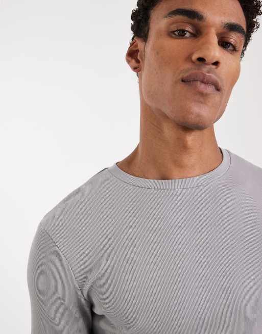 ASOS DESIGN Essentials muscle fit long sleeve T-shirt in light gray rib, 5 of 5