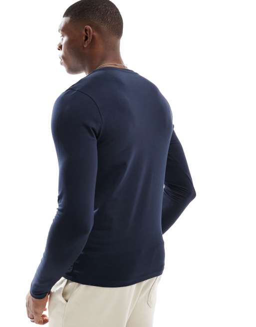 ASOS DESIGN essential muscle fit long sleeve T-shirt in navy