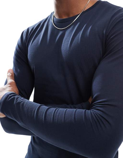 ASOS DESIGN essential muscle fit long sleeve T-shirt in navy