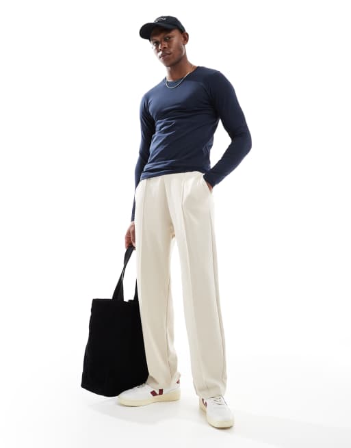 ASOS DESIGN essential muscle fit long sleeve T-shirt in navy