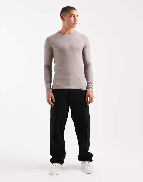 ASOS DESIGN Essentials muscle fit long sleeve t-shirt in stone rib - view 2