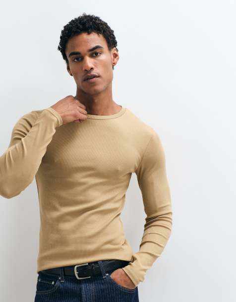 ASOS DESIGN Essentials muscle fit long sleeve t-shirt in stone rib - view 1