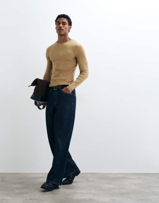 ASOS DESIGN Essentials muscle fit long sleeve t-shirt in stone rib, 2 of 5