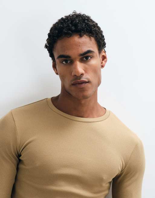 ASOS DESIGN Essentials muscle fit long sleeve t-shirt in stone rib, 3 of 5