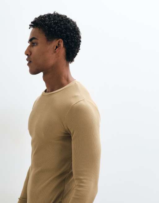 ASOS DESIGN Essentials muscle fit long sleeve t-shirt in stone rib, 5 of 5