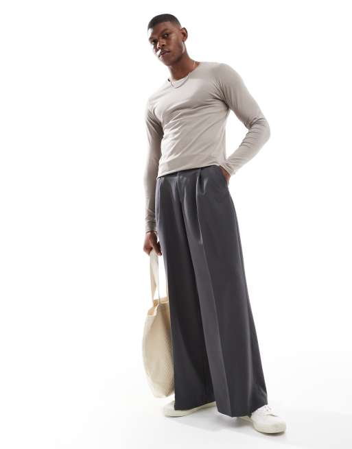 ASOS DESIGN - Essential - Maglietta attillata a maniche lunghe color pietra