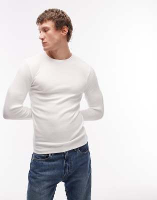 ASOS DESIGN ASOS DESIGN Essentials muscle fit long sleeve t-shirt in white rib