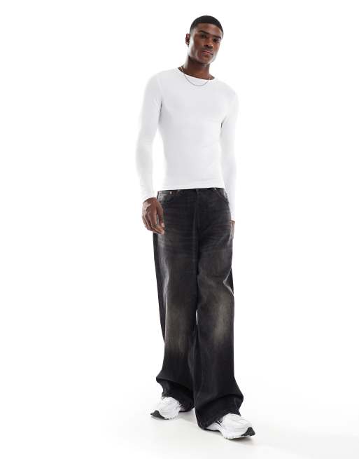 ASOS DESIGN essential muscle fit long sleeve t-shirt in white