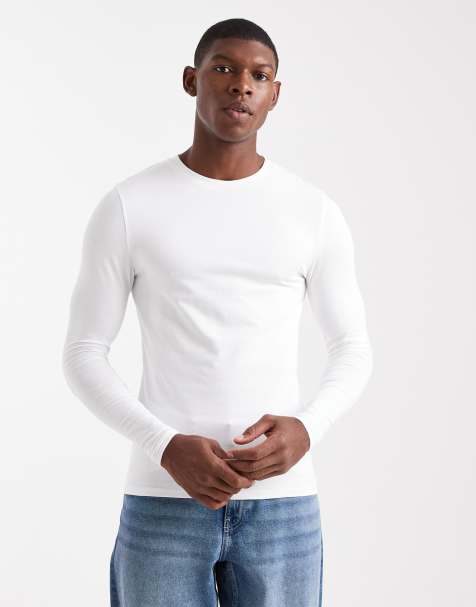 ASOS DESIGN essentials muscle fit long sleeve T-shirt in white - view 1