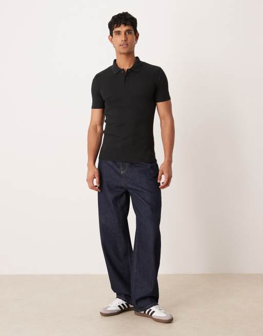 ASOS DESIGN Essentials muscle fit polo in black rib, 2 of 5