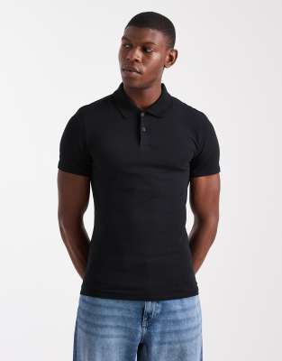 Asos Design Essentials Muscle Fit Polo In Black