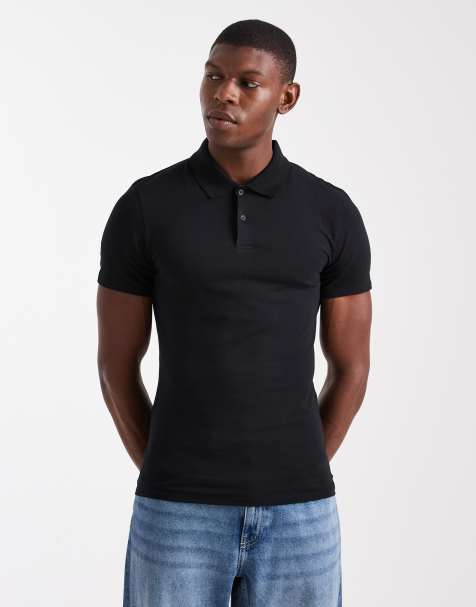 ASOS DESIGN Essentials muscle fit polo in black